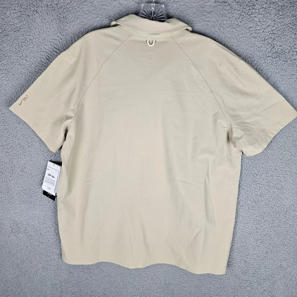 Nike Shirt Mens M Tan Dri-FIT 24.7 Training Short Sleeve Snap HQ6958-253 UPF 40+